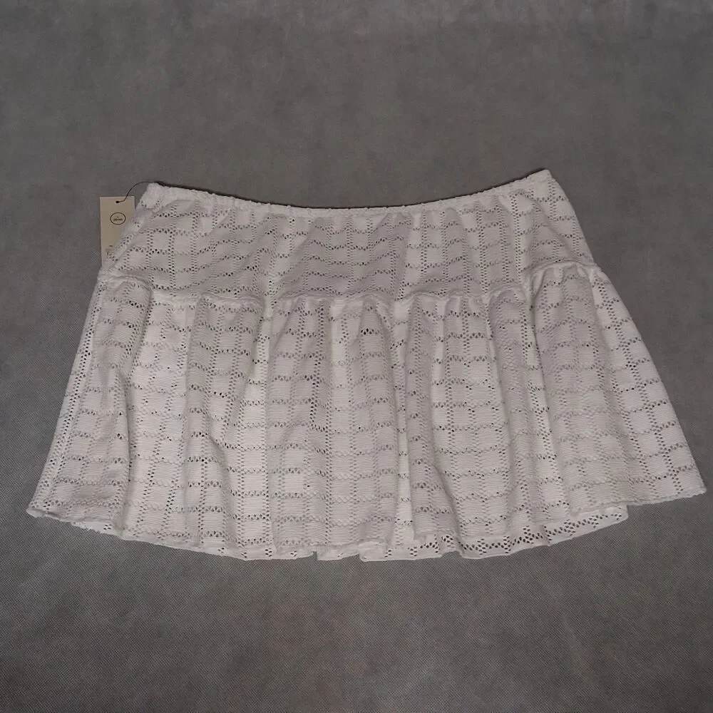 No Boundaries Bikini Swim Skirt Cover Up Womens Large White Eyelet New With Tags
